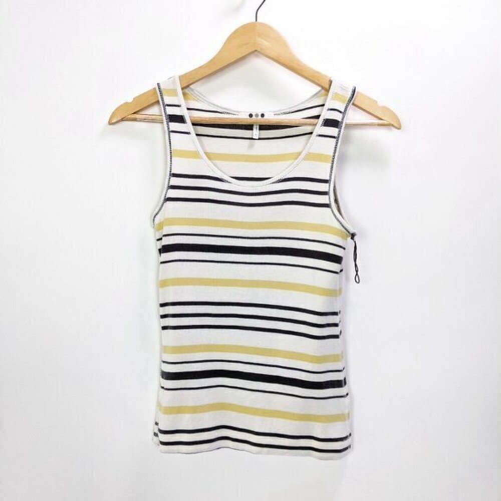 Three Dots Size S Womens Scoop Neck Striped Tank Top in Yellow Combo